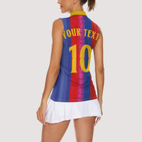 Custom Spain Football Women Sleeveless Polo Shirt Blaugrana Mosaic-Inspired Barcelona Architecture