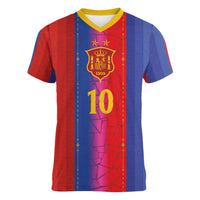 Custom Spain Football Women V-Neck T-Shirt Blaugrana Mosaic-Inspired Barcelona Architecture