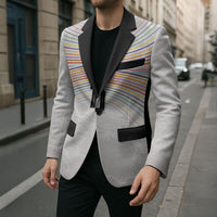 Custom Japan Football Blazer Traditional Japanese Waves Rainbow Sashiko Effect