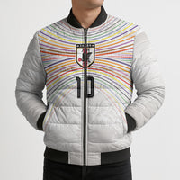 Custom Japan Football Bomber Puffer Jacket Traditional Japanese Waves Rainbow Sashiko Effect