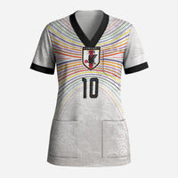 Custom Japan Football Scrub Top Traditional Japanese Waves Rainbow Sashiko Effect