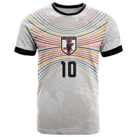 Custom Japan Football T Shirt Traditional Japanese Waves Rainbow Sashiko Effect