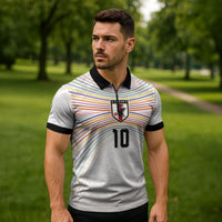 Custom Japan Football Zipper Polo Shirt Traditional Japanese Waves Rainbow Sashiko Effect