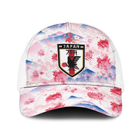 Japan Football Baseball Net Cap Cherry Blossom Floral Mount Fuji with Asian Dragon Graphic