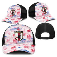 Japan Football Baseball Net Cap Cherry Blossom Floral Mount Fuji with Asian Dragon Graphic