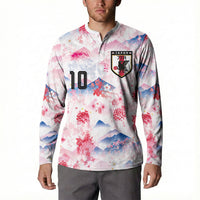 Custom Japan Football Button Sweatshirt Cherry Blossom Mount Fuji Asian Dragon Graphic