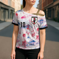 Custom Japan Football Cross Shoulder Shirt Cherry Blossom Mount Fuji Asian Dragon Graphic