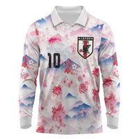 Custom Japan Football Long Sleeve Polo Shirt Cherry Blossom Mount Fuji Asian Dragon Graphic