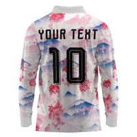 Custom Japan Football Long Sleeve Polo Shirt Cherry Blossom Mount Fuji Asian Dragon Graphic