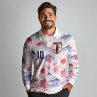 Custom Japan Football Long Sleeve Polo Shirt Cherry Blossom Mount Fuji Asian Dragon Graphic