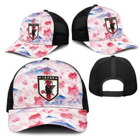 Japan Football Mesh Trucker Cap Cherry Blossom Floral Mount Fuji with Asian Dragon Graphic