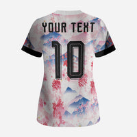 Custom Japan Football Scrub Top Cherry Blossom Mount Fuji Asian Dragon Graphic