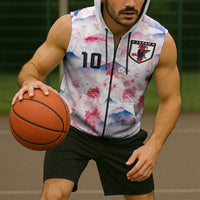 Custom Japan Football Sleeveless Zip Hoodie Cherry Blossom Mount Fuji Asian Dragon Graphic
