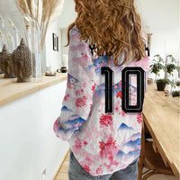 Custom Japan Football Women Casual Shirt Cherry Blossom Mount Fuji Asian Dragon Graphic