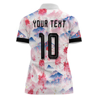 Custom Japan Football Women Polo Shirt Cherry Blossom Mount Fuji Asian Dragon Graphic