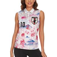 Custom Japan Football Women Sleeveless Polo Shirt Cherry Blossom Mount Fuji Asian Dragon Graphic