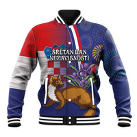 Personalised Croatia Independence Day Baseball Jacket Sretan Dan nezavisnosti With Kuna Zlatica and Perunika - Wonder Print Shop