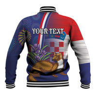 Personalised Croatia Independence Day Baseball Jacket Sretan Dan nezavisnosti With Kuna Zlatica and Perunika - Wonder Print Shop