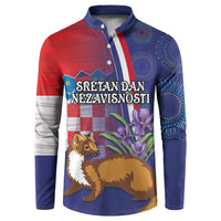 Personalised Croatia Independence Day Button Sweatshirt Sretan Dan nezavisnosti With Kuna Zlatica and Perunika - Wonder Print Shop