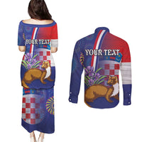 Personalised Croatia Independence Day Couples Matching Puletasi and Long Sleeve Button Shirt Sretan Dan nezavisnosti With Kuna Zlatica and Perunika - Wonder Print Shop