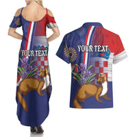 Personalised Croatia Independence Day Couples Matching Summer Maxi Dress and Hawaiian Shirt Sretan Dan nezavisnosti With Kuna Zlatica and Perunika - Wonder Print Shop