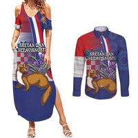 Personalised Croatia Independence Day Couples Matching Summer Maxi Dress and Long Sleeve Button Shirt Sretan Dan nezavisnosti With Kuna Zlatica and Perunika - Wonder Print Shop