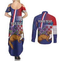 Personalised Croatia Independence Day Couples Matching Summer Maxi Dress and Long Sleeve Button Shirt Sretan Dan nezavisnosti With Kuna Zlatica and Perunika - Wonder Print Shop