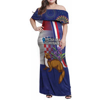 Personalised Croatia Independence Day Family Matching Off Shoulder Maxi Dress and Hawaiian Shirt Sretan Dan nezavisnosti With Kuna Zlatica and Perunika - Wonder Print Shop