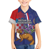 Personalised Croatia Independence Day Family Matching Off Shoulder Short Dress and Hawaiian Shirt Sretan Dan nezavisnosti With Kuna Zlatica and Perunika - Wonder Print Shop