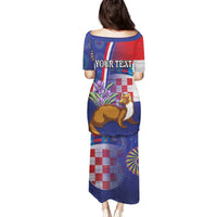 Personalised Croatia Independence Day Family Matching Puletasi and Hawaiian Shirt Sretan Dan nezavisnosti With Kuna Zlatica and Perunika - Wonder Print Shop