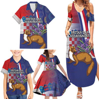 Personalised Croatia Independence Day Family Matching Summer Maxi Dress and Hawaiian Shirt Sretan Dan nezavisnosti With Kuna Zlatica and Perunika - Wonder Print Shop