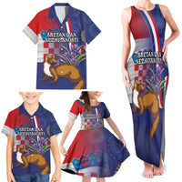 Personalised Croatia Independence Day Family Matching Tank Maxi Dress and Hawaiian Shirt Sretan Dan nezavisnosti With Kuna Zlatica and Perunika - Wonder Print Shop