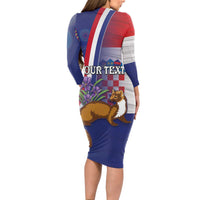 Personalised Croatia Independence Day Long Sleeve Bodycon Dress Sretan Dan nezavisnosti With Kuna Zlatica and Perunika - Wonder Print Shop
