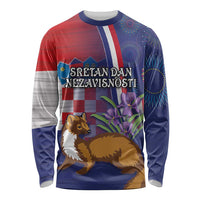 Personalised Croatia Independence Day Long Sleeve Shirt Sretan Dan nezavisnosti With Kuna Zlatica and Perunika - Wonder Print Shop