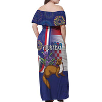 Personalised Croatia Independence Day Off Shoulder Maxi Dress Sretan Dan nezavisnosti With Kuna Zlatica and Perunika - Wonder Print Shop