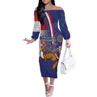 Personalised Croatia Independence Day Off The Shoulder Long Sleeve Dress Sretan Dan nezavisnosti With Kuna Zlatica and Perunika - Wonder Print Shop