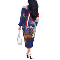 Personalised Croatia Independence Day Off The Shoulder Long Sleeve Dress Sretan Dan nezavisnosti With Kuna Zlatica and Perunika - Wonder Print Shop