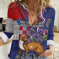 Personalised Croatia Independence Day Women Casual Shirt Sretan Dan nezavisnosti With Kuna Zlatica and Perunika - Wonder Print Shop