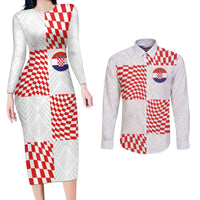 Custom Croatia Football Champion 2024 Couples Matching Long Sleeve Bodycon Dress and Long Sleeve Button Shirt - Wonder Print Shop