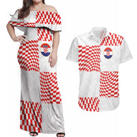 Custom Croatia Football Champion 2024 Couples Matching Off Shoulder Maxi Dress and Hawaiian Shirt - Wonder Print Shop