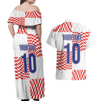 Custom Croatia Football Champion 2024 Couples Matching Off Shoulder Maxi Dress and Hawaiian Shirt - Wonder Print Shop