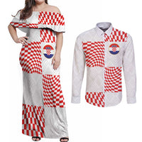 Custom Croatia Football Champion 2024 Couples Matching Off Shoulder Maxi Dress and Long Sleeve Button Shirt - Wonder Print Shop