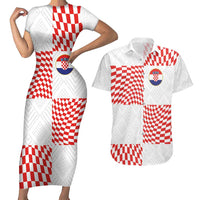 Custom Croatia Football Champion 2024 Couples Matching Short Sleeve Bodycon Dress and Hawaiian Shirt - Wonder Print Shop