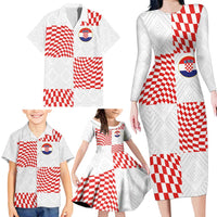 Custom Croatia Football Champion 2024 Family Matching Long Sleeve Bodycon Dress and Hawaiian Shirt - Wonder Print Shop