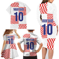 Custom Croatia Football Champion 2024 Family Matching Long Sleeve Bodycon Dress and Hawaiian Shirt - Wonder Print Shop