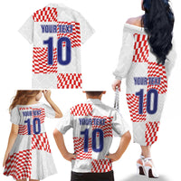 Custom Croatia Football Champion 2024 Family Matching Off The Shoulder Long Sleeve Dress and Hawaiian Shirt - Wonder Print Shop