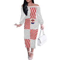 Custom Croatia Football Champion 2024 Family Matching Off The Shoulder Long Sleeve Dress and Hawaiian Shirt - Wonder Print Shop