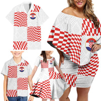 Custom Croatia Football Champion 2024 Family Matching Off Shoulder Short Dress and Hawaiian Shirt - Wonder Print Shop