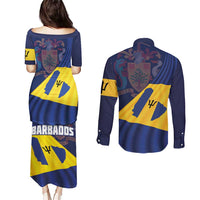 Barbados Independence Day Couples Matching Puletasi and Long Sleeve Button Shirt National Flag Design - Wonder Print Shop