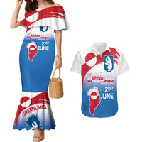 Greenland National Day Couples Matching Mermaid Dress and Hawaiian Shirt National Country Flag and Emblem with The Map